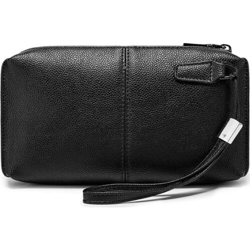 Men Clutches Handbags High Quality Soft Leather Mobile Phone Bag Business Wallet Wristlets Male Retro Casual Long Zip-up Wallets