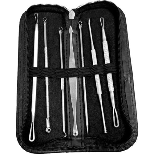 Blackhead Whitehead Facial Acne Spot Pimple Remover Extractor Tool Kit 7pcs Stainless Facial Acne Spot Pimple Remove FD