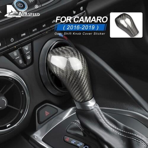 AIRSPEED Carbon Fiber Interior Gear Head Shift Knob Covers Trim Stickers for Camaro 2016 2017 2018 2019 Accessories Car Styling