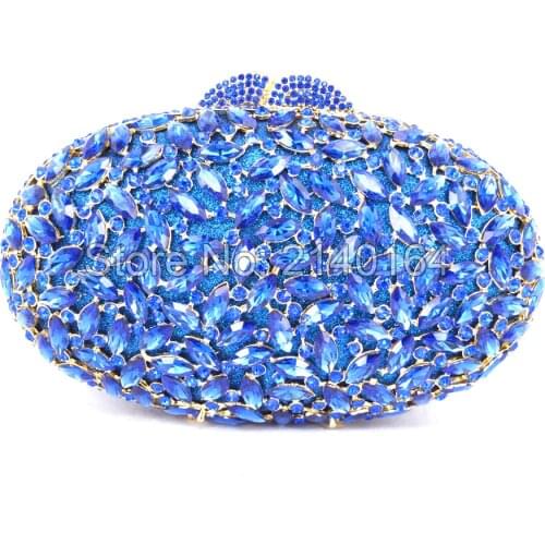 New Design Deluxe Oval Shape Ladies Evening Party Clutches Full Crystals Metal Women Purse Gold Plated evening clutch bags88282