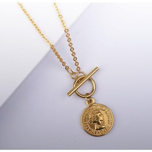 Stainless Steel Coin Toggle Necklaces For Women Statement Necklace Gold/Silver Color Metal Coin Heavy CHUNKY CHAIN Choker Collar