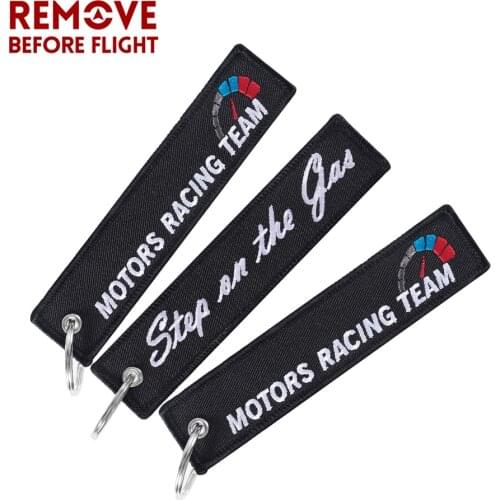 POMPOM Motor Racing Team Car Keychain for Motorcycles Step on Gas customize emboridery keyring Cool Key chains Jewelry Chaveiro