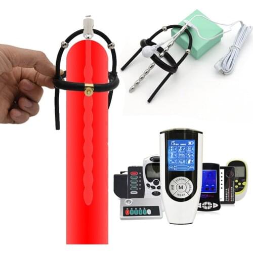 BDSM Strong Electric Shock Penis Plug Urethral Sound Catheter Electro Stimulation Bead Massage Cock Expand Ring Male Sex Tool