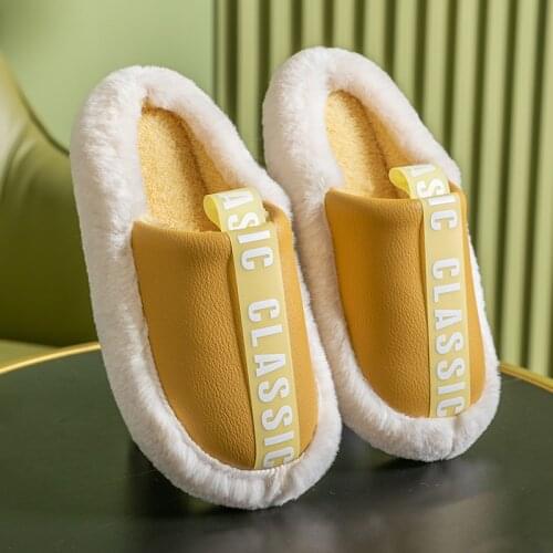 Dropshipping Slippers For Home Womens leather slippers Platform plush house non-slip warm winter shoes fur slippers for women