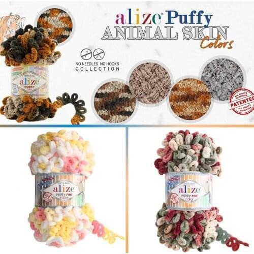 Finger Knitting Yarn - 16 Color Options - Easy Knitting - NO SKEWERS - NO NEEDLES - 14.5Meters(100gr) - Alize Puffy Fine Color