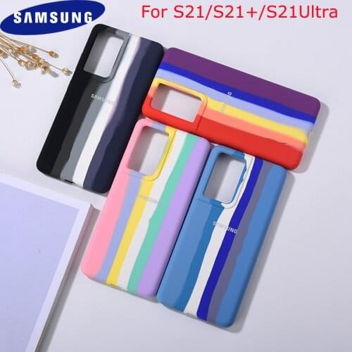 Rainbow Phone Case For Samsung S21 Plus Soft-Touch Liquid Silicone Cover Full Protect Shell For Galaxy S21/S21+/S21 Ultra + Logo