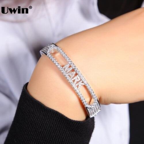 Uwin Hiphop Jewelry Customized Name Bracelets AAA Iced Out CZ Bracelets for Women Girls Personalized Gift Hiphop Jewelry