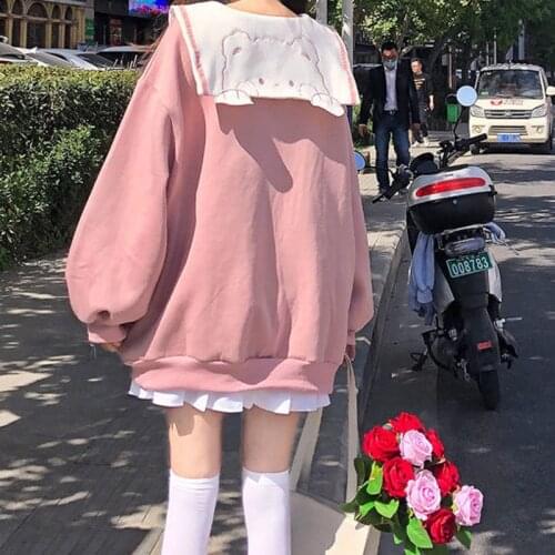 Japanese Lolita Soft Girl Kawaii Sailor Collar Bear Loose Sweatshirt Cute Women Harajuku Preppy Style Sweet Autumn Pullover Y2k