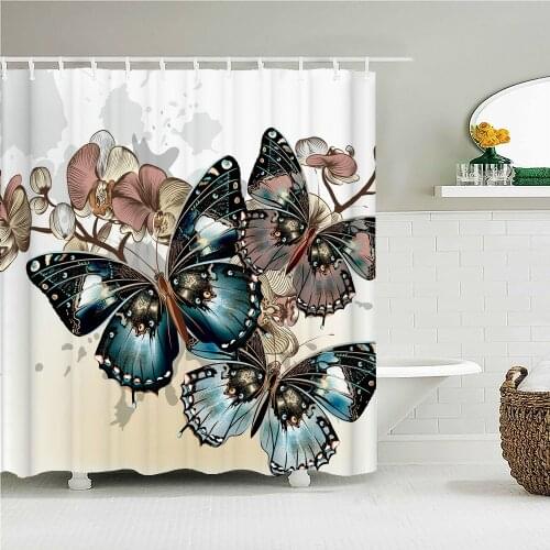 Beautiful Butterfly Shower Curtains Waterproof Fabric Colored Flowers Bath Curtain Bathroom Bathtub Decoration with Hooks