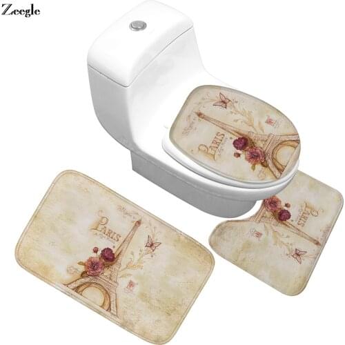 Zeegle Bath Mat Set Anti Slip Toilet Seat Cover Foot Mat Bathroom Doormat Shower Mat Absorbent Toilet Pedestal Rug Toilet Set