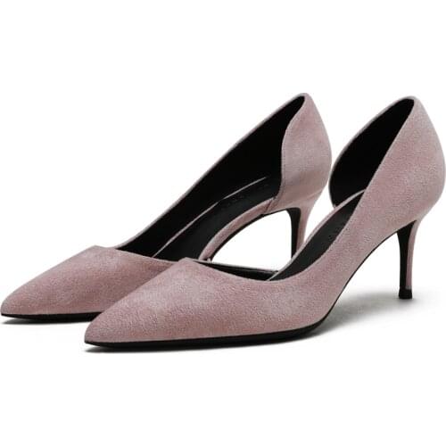 2020 New Style Shoes For Woman Slip On Office Lady Suede Leather Nude Black Pumps High Heels 6CM Stilettos F0068