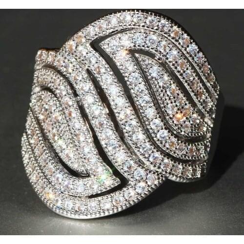 Luxury inlaid zircon silver plated ring ladies exaggerated fashion exquisite jewelry bride wedding engagement ring anniversary