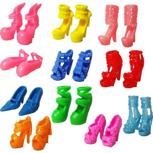 Randomly Picked 10 Pairs Colorful Assorted Fashion Colorful Doll Shoes Heels Sandals For Barbie Dolls Accessories Outfit Dress