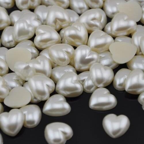 Free Shipping 100Pcs/lot 16mm Beige Color Imitation Pearls Half Round Flatback Heart Shape Beads Wedding Cards Embellishments