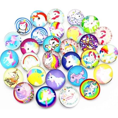 12pcs/lot glass 18mm snap buttons unicorn leather clasp snap button bracelet snap Bangles jewelry