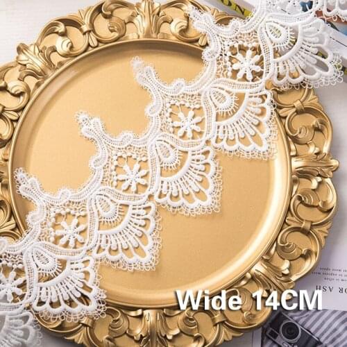 14CM Wide Fashion White Black Flowers Water-soluble Lace Fabric Embroidery Satin Ribbon Trim Clothing Curtain DIY Sewing