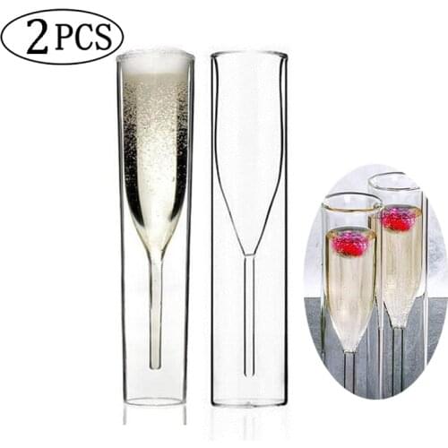 2Pcs Double-walled Champagne Flutes Goblet Bubble Wine Tulip Cocktail Wedding Party Cup Toast Bridal Showers 115ML
