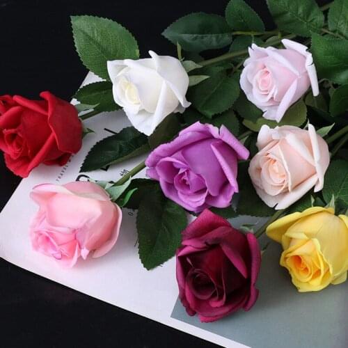 2pcs Wedding Decoration Artificial Silk Fake Flowers Natural Real Touch Single Roses