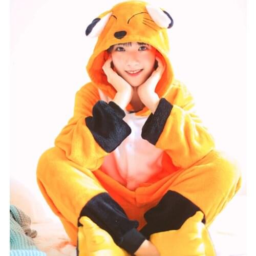 2021 Winter Flannel Animal Fox Cosplay Costume Men Pajamas Women Adult Sleeper Leisure Sleepwear Onesie Fashion Design Pijama