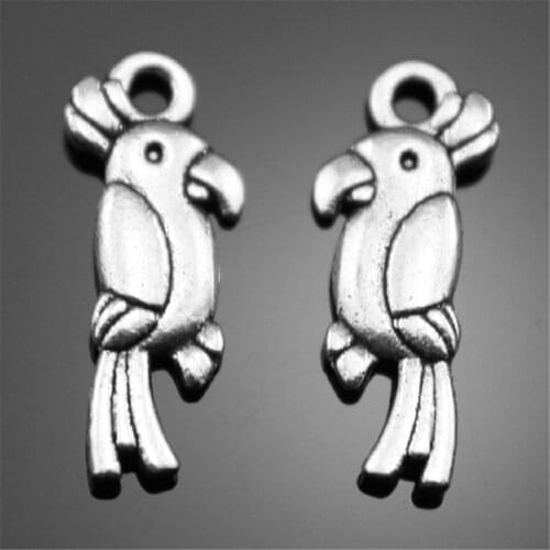 40pcs Double Sided Bird Charms Antique Silver Color Tone Parrot Pendant Parrot Charms For Jewelry Making Accessories 20mm