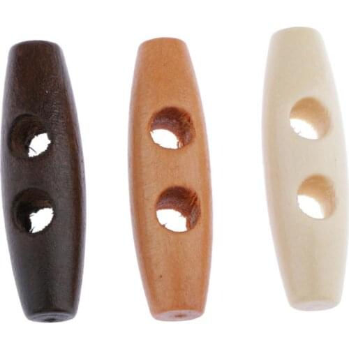 50Pcs 2 Holes Wooden Toggle Buttons 40mm for Clothing Bag Sweater Sewing DIY