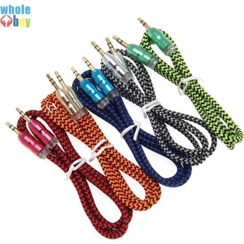 500pcs/lot Wholesale Aux Cable Bullet head 3.5mm Male to Male jack Nylon Audio Cable Car Aux Cord for mobile phone tablet PC TV