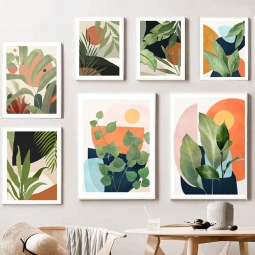 Abstract Monstera Bamboo Leaf Boho Wall Art Interior Canvas Painting Nordic Posters Prints Wall Pictures For Living Room Decor