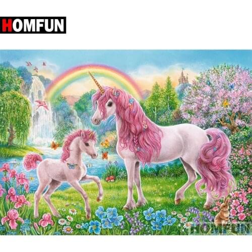 HOMFUN Full Square/Round Drill 5D DIY Diamond Painting "Animal unicorn" Embroidery Cross Stitch 5D Home Decor Gift A07115