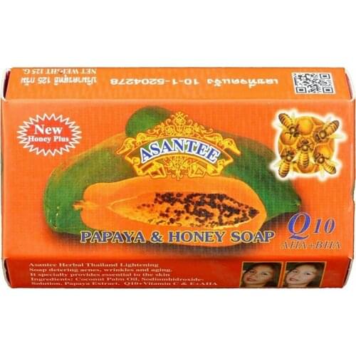 Thailand ASANTEE Papaya Honey Herb Soap Whitening Handmade Soap Lightening Skin Moisturizing Cleansing Anti-aging (1 pack)