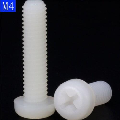 M4 x 0.7 White Nylon Pan Round Head Phillips Screws Plastic Machine Screws bolts