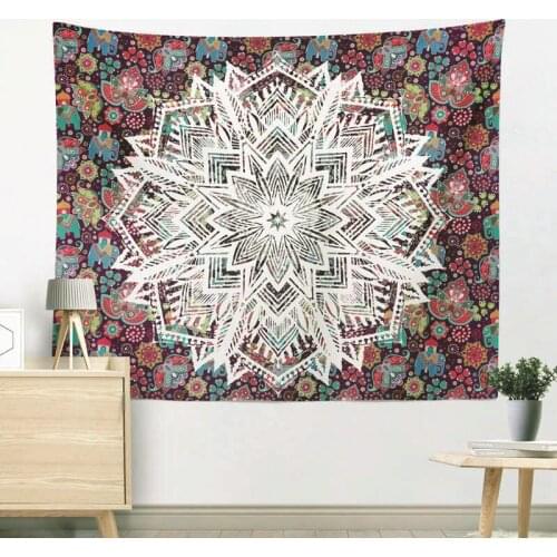 White Mandala Flower with Floral Tapestry for Livingroom Photography Wall Decor