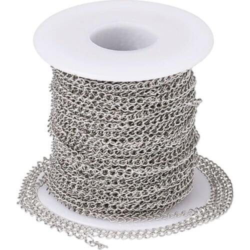 Stainless Steel Cross Cable Chains, Stainless Steel Color, 3x2x0.5mm; about 25m/roll