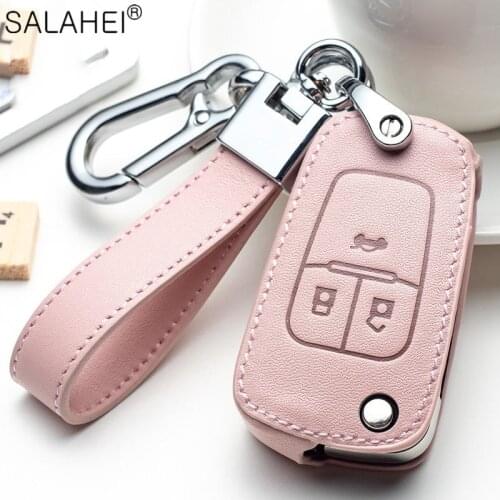 Leather Car Key Case Remote Cover For Buick Chevrolet Cruze Opel Vauxhall Insignia Mokka Encore Auto Fold Key Shell Protection