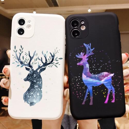 Happy New year Merry Christmas Elk Phone Case For iphone 12 11 Pro Max XR XS MAX X 6 6S 7 8 Plus 5 5S SE Black Silicone TPU Case