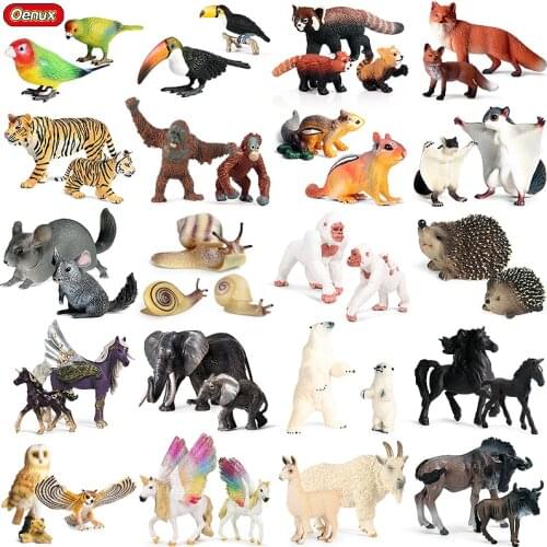 Oenux Wildlife Simulation Giraffe Toucan Orangutan Horse Cow Snails Family Action Figure Animals Model PVC Educational Kid Toy