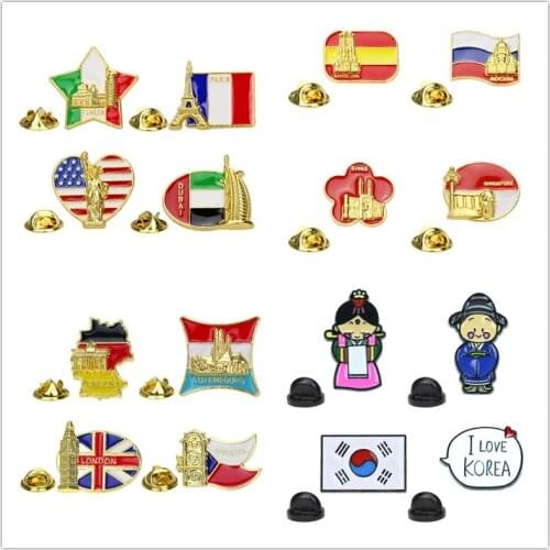HOSENG Gold Color United States Italy German Flag Cartoon Enamel Pin Ethnic Metal Building Trend Jewelry Badge Gift HS_384