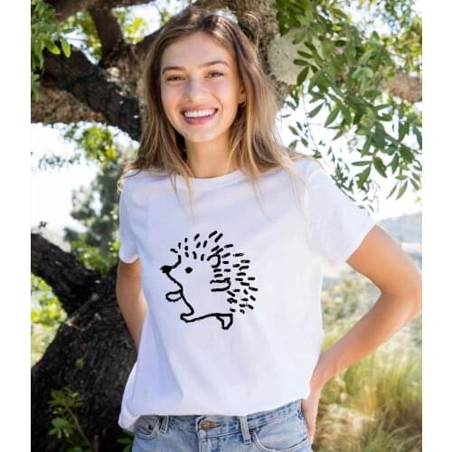 Kawaii Cartoon Hedgehog Print Summer Women Graphic T-shirt Streetwear Tees Short Sleeve Female Tops Cute Tumblr T Shirt Clothing