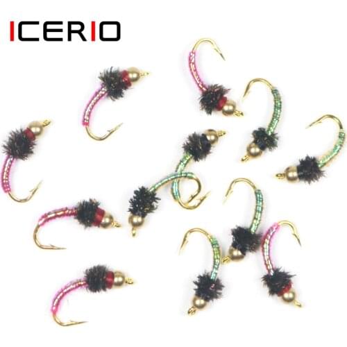 ICERIO 8PCS Chironomids Disco Midge Nymphs Tying Hook Trout Fishing Fly Lure Bait