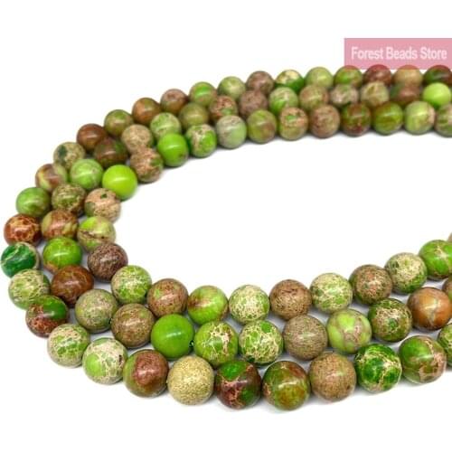 Fruit Green Imperial Jaspers Sea Sediment Turquoise Natural Stone Round Beads Diy Bracelet for Jewelry Making 15"Strand 6 8 10MM