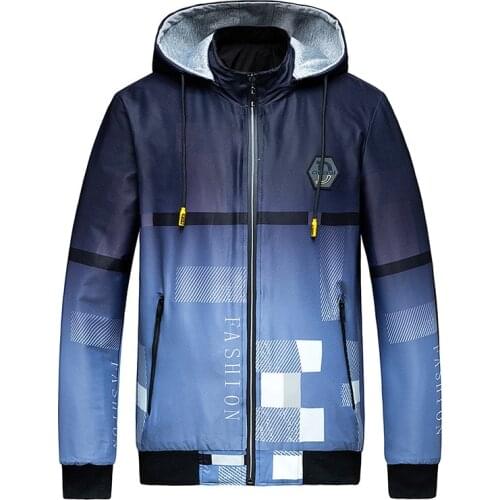 Spring Autumn Jacket Men Hooded Collar Military Jacket Double Sides Wear Fashion Gradient Color Windbreaker Coat Men Veste Homme