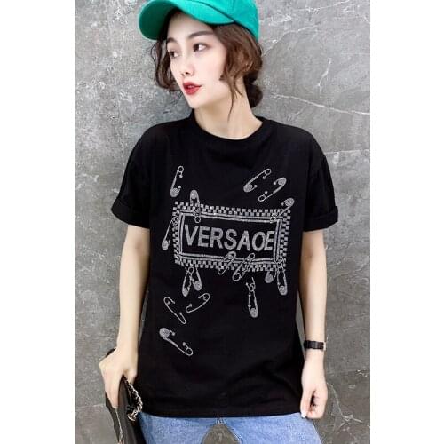 Summer O Neck Loose short Sleeve Shirt Women Sexy Tops Casual Hot drilling Woman T Shirts summer plus size woman tshirts