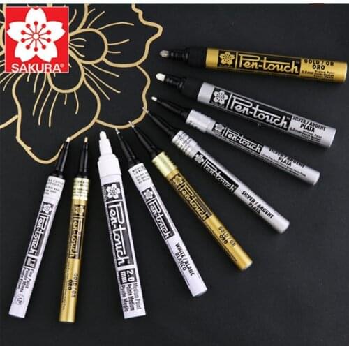 9pcs Sakura Gold Silver White Oily Permanent Waterproof Paint Mark Pen 0.7mm/1mm/2mm Tires CD Glass Drawing Markers Stationery