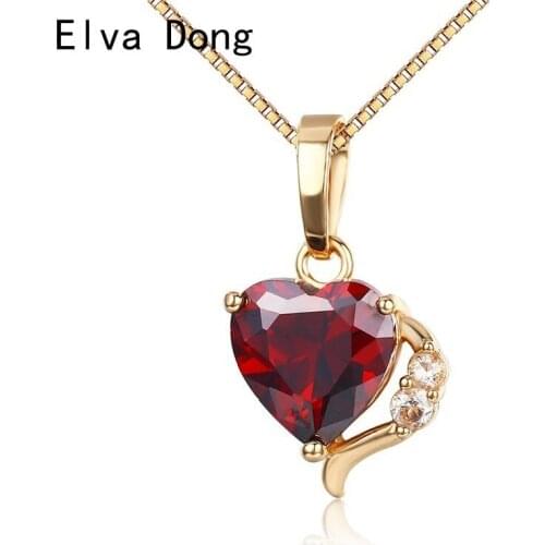 Cute Small Love Heart Red CZ Charm Pendant Short Choker Necklaces for Women Girls Kids Friend Jewelry Gold Color Chain 40cm+5cm