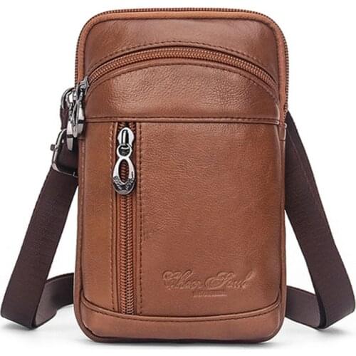 Fashion Men Genuine Leather Bag Cell Phone Case Waist Belt Pack Purse Hook Classic casual Cross Body Shoulder Fanny Bags