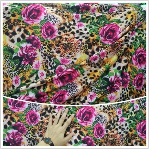 Milk silk bottom rose flower yellow leopard print fabric for sewing latin dance dress diy materials cloth fabric 1Meter