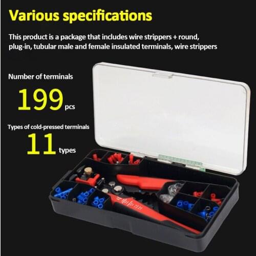 199Pcs Terminal Crimping Tool Set With a Wire Strippers, Multi-Functional Stripping Terminal 0.2-6mm2 AWG24-10 Hand Tools