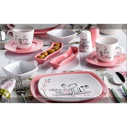 14 Pieces 2 person pink Ceramic breakfast dinnerware set tableware set plate plate cup cutlery english made A quality