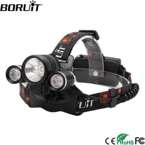 BORUiT RJ-1156 T6 R5 LED Headlmaps 3-Mode Red/Green Light Headlight Rechargeable 18650 Waterproof Head Torch for Bike Camping