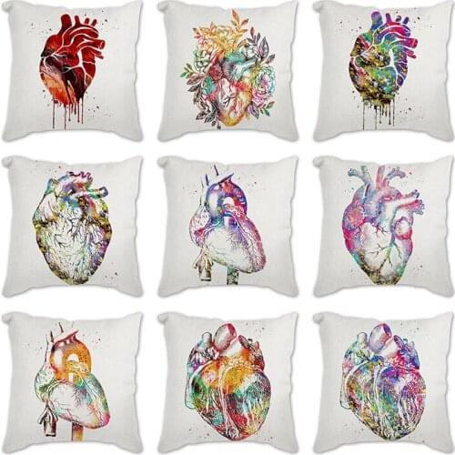 Watercolor heart pattern Decorative Cushion Cover Pillow Pillowcase Polyester 45*45 Throw Pillow Home Decor Car sofa Pillowcover