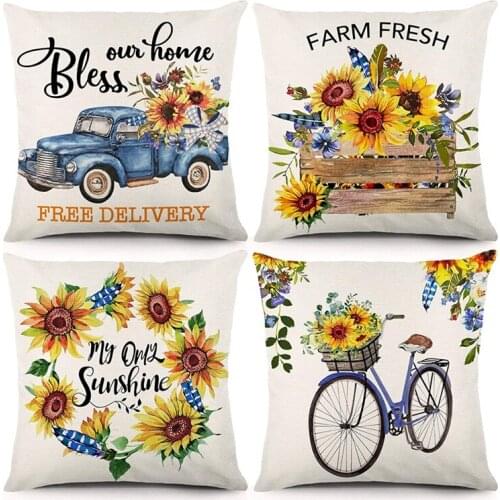Sunflower Throw Pillow Covers 18 x 18 Inch Summer Decorations Pillowcase Blue and Orange Farmhouse Theme Pillowcase